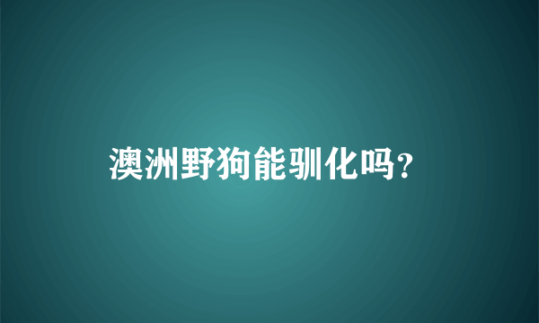 澳洲野狗能驯化吗？