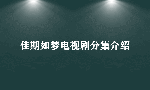 佳期如梦电视剧分集介绍