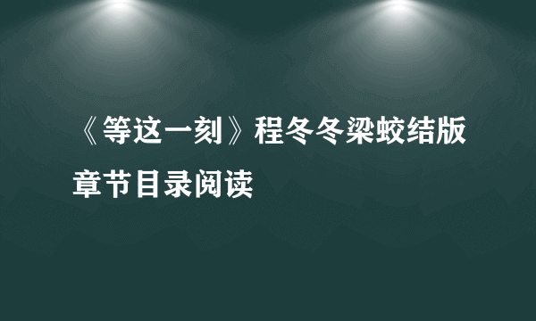 《等这一刻》程冬冬梁蛟结版章节目录阅读