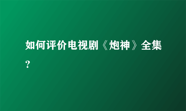 如何评价电视剧《炮神》全集？