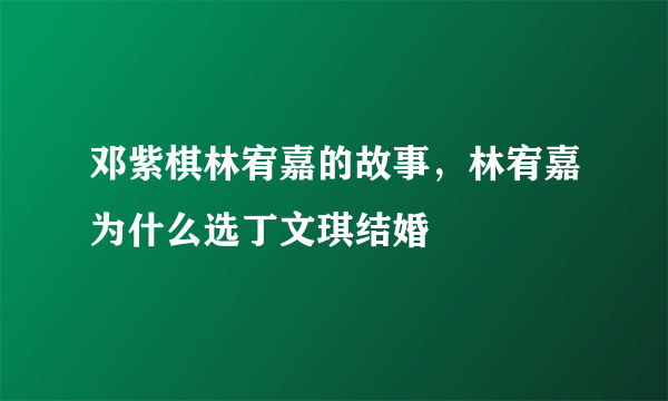 邓紫棋林宥嘉的故事，林宥嘉为什么选丁文琪结婚