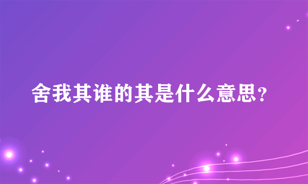 舍我其谁的其是什么意思？