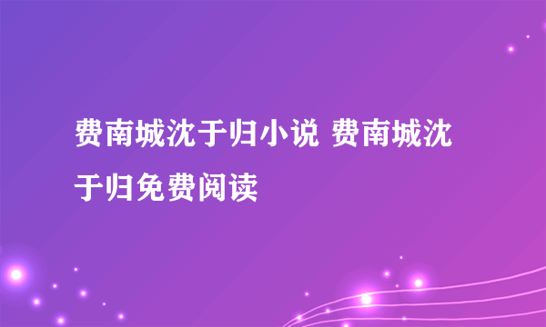 费南城沈于归小说 费南城沈于归免费阅读