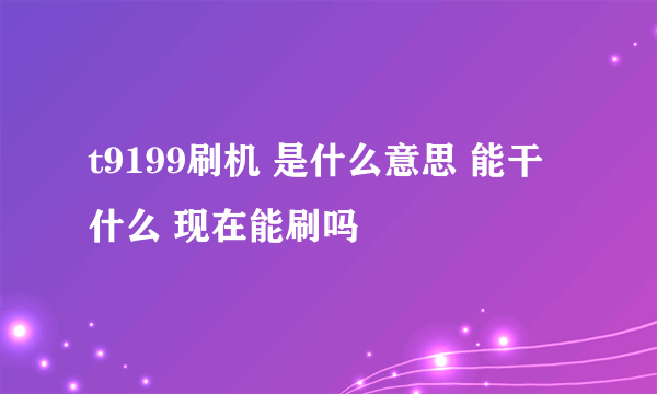 t9199刷机 是什么意思 能干什么 现在能刷吗