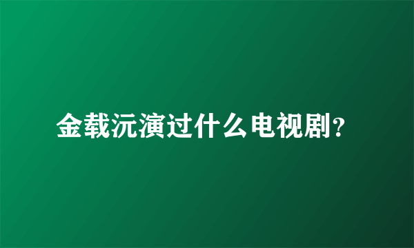 金载沅演过什么电视剧？