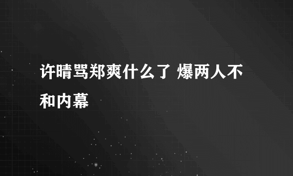 许晴骂郑爽什么了 爆两人不和内幕