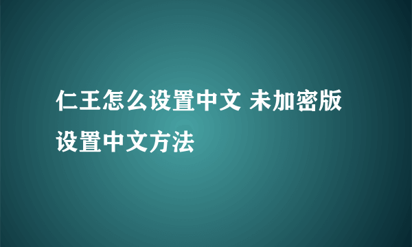 仁王怎么设置中文 未加密版设置中文方法