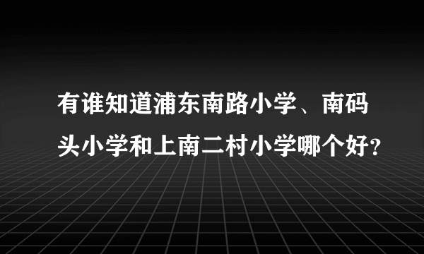 有谁知道浦东南路小学、南码头小学和上南二村小学哪个好？