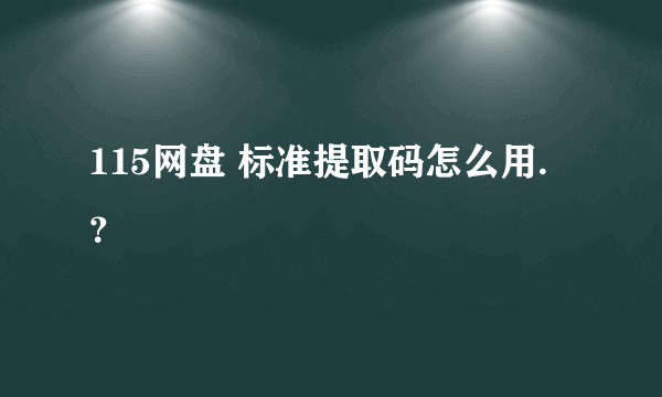 115网盘 标准提取码怎么用.？