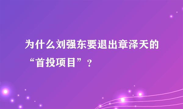 为什么刘强东要退出章泽天的“首投项目”？