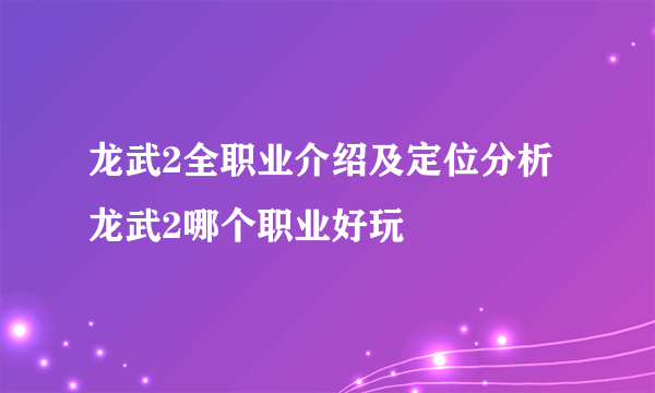 龙武2全职业介绍及定位分析 龙武2哪个职业好玩