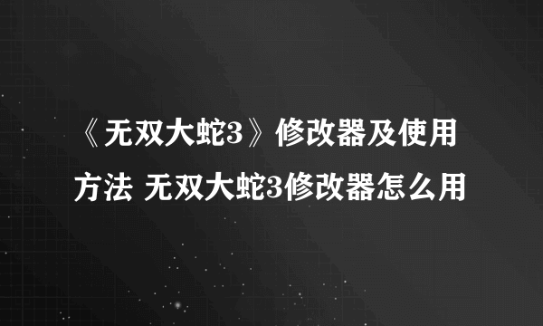 《无双大蛇3》修改器及使用方法 无双大蛇3修改器怎么用