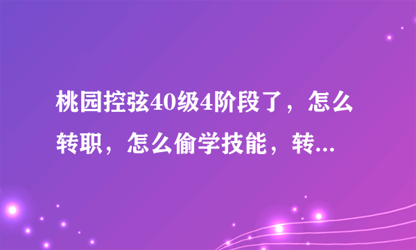 桃园控弦40级4阶段了，怎么转职，怎么偷学技能，转什么好玩。