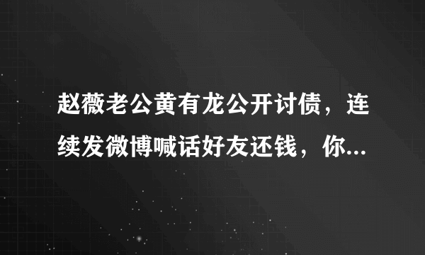 赵薇老公黄有龙公开讨债，连续发微博喊话好友还钱，你怎么看？