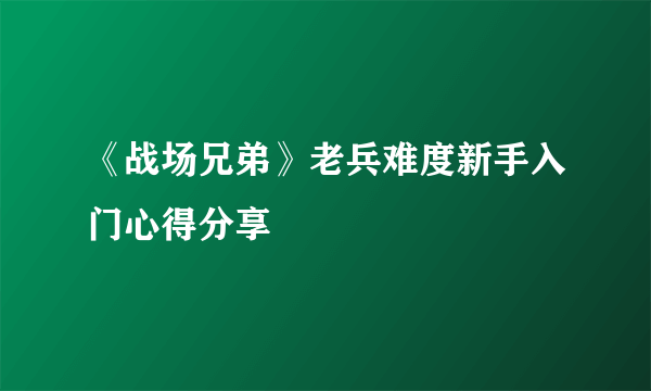 《战场兄弟》老兵难度新手入门心得分享