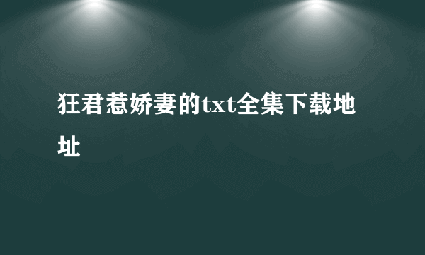 狂君惹娇妻的txt全集下载地址