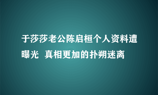 于莎莎老公陈启桓个人资料遭曝光  真相更加的扑朔迷离