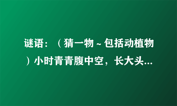 谜语：（猜一物～包括动植物）小时青青腹中空，长大头发蓬松松，姐姐撑船不离它，哥哥钓鱼拿手中。