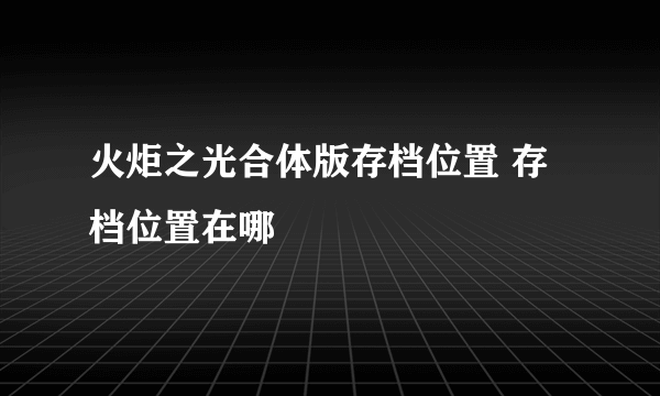 火炬之光合体版存档位置 存档位置在哪