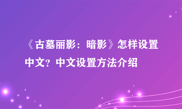 《古墓丽影：暗影》怎样设置中文？中文设置方法介绍