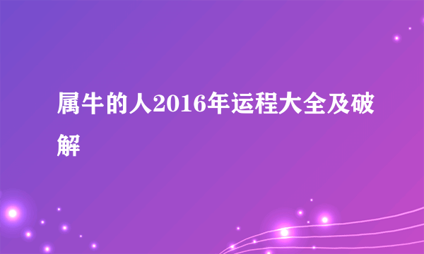 属牛的人2016年运程大全及破解