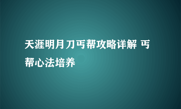 天涯明月刀丐帮攻略详解 丐帮心法培养