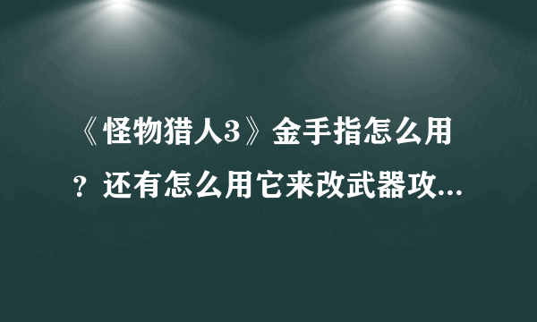 《怪物猎人3》金手指怎么用？还有怎么用它来改武器攻击力？求教~~