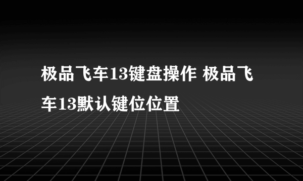 极品飞车13键盘操作 极品飞车13默认键位位置