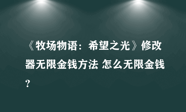 《牧场物语：希望之光》修改器无限金钱方法 怎么无限金钱？