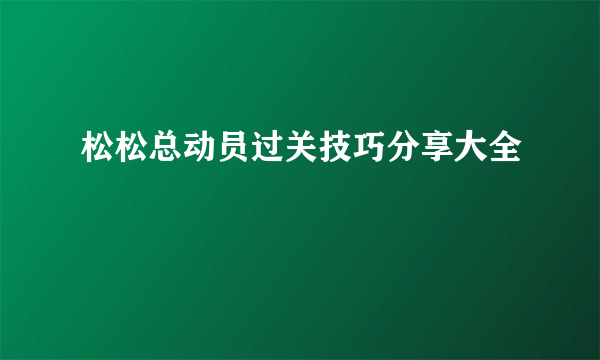 松松总动员过关技巧分享大全