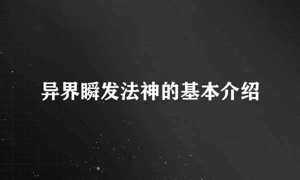 异界瞬发法神的基本介绍