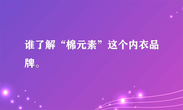 谁了解“棉元素”这个内衣品牌。