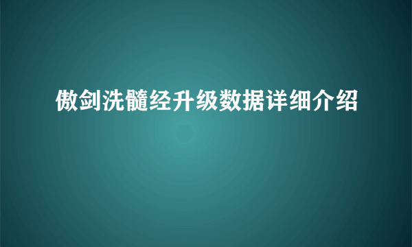 傲剑洗髓经升级数据详细介绍