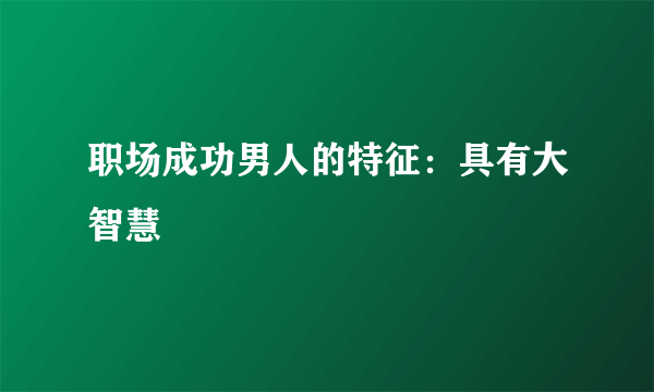 职场成功男人的特征：具有大智慧