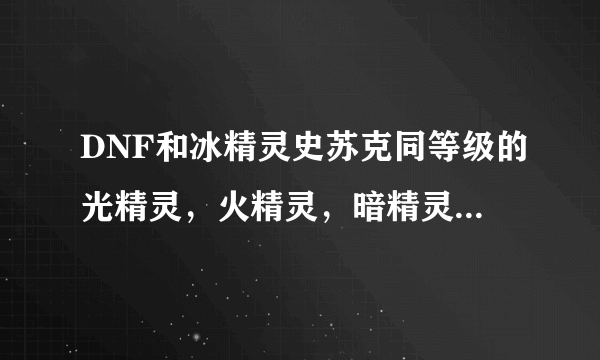 DNF和冰精灵史苏克同等级的光精灵，火精灵，暗精灵都叫什么