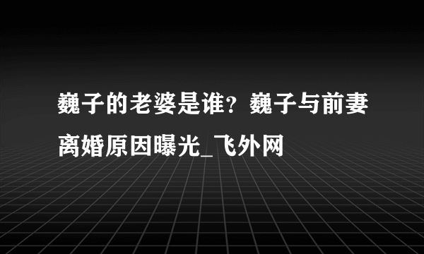 巍子的老婆是谁？巍子与前妻离婚原因曝光_飞外网