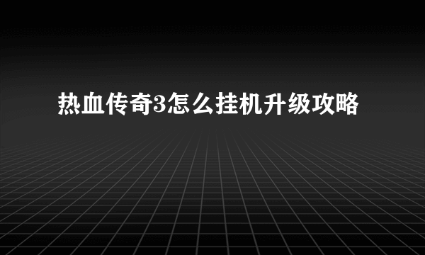 热血传奇3怎么挂机升级攻略