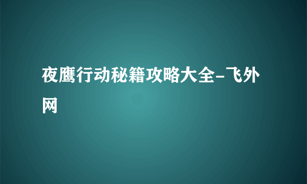 夜鹰行动秘籍攻略大全-飞外网