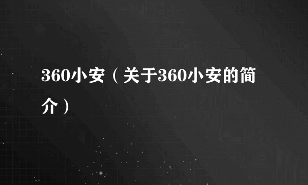 360小安（关于360小安的简介）