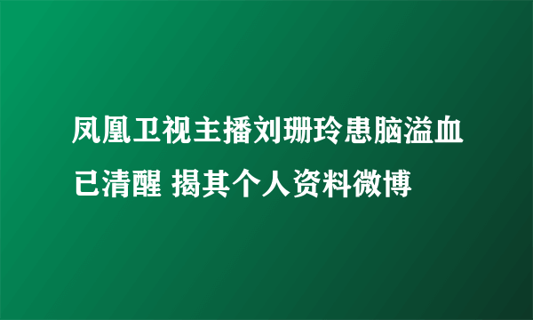 凤凰卫视主播刘珊玲患脑溢血已清醒 揭其个人资料微博