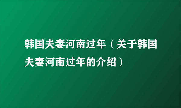 韩国夫妻河南过年（关于韩国夫妻河南过年的介绍）