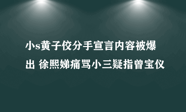 小s黄子佼分手宣言内容被爆出 徐熙娣痛骂小三疑指曾宝仪