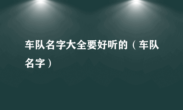 车队名字大全要好听的（车队名字）