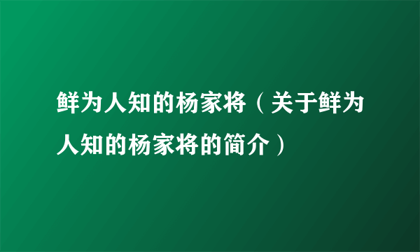 鲜为人知的杨家将（关于鲜为人知的杨家将的简介）