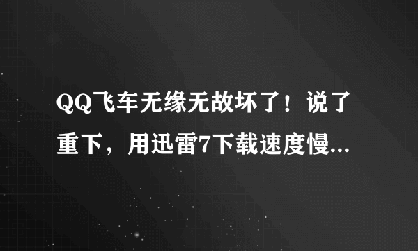 QQ飞车无缘无故坏了！说了重下，用迅雷7下载速度慢得要命啊！最高就130，有时候干脆变0kb了！