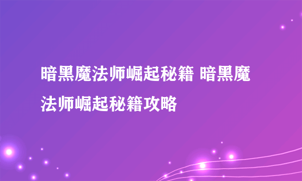 暗黑魔法师崛起秘籍 暗黑魔法师崛起秘籍攻略