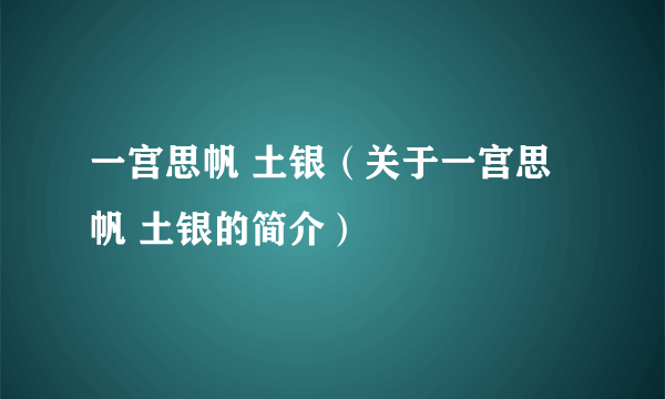 一宫思帆 土银（关于一宫思帆 土银的简介）