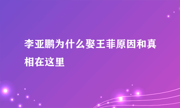 李亚鹏为什么娶王菲原因和真相在这里