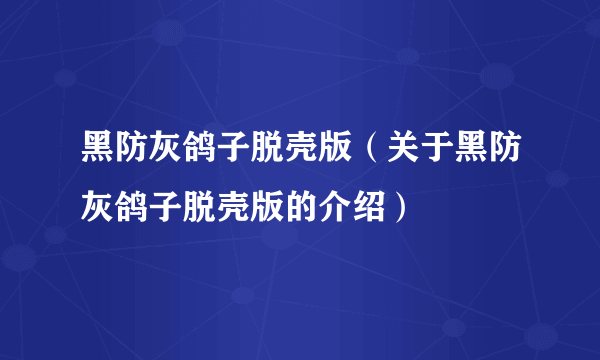 黑防灰鸽子脱壳版（关于黑防灰鸽子脱壳版的介绍）