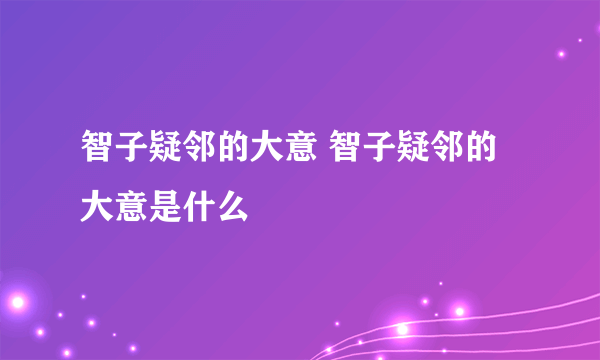 智子疑邻的大意 智子疑邻的大意是什么